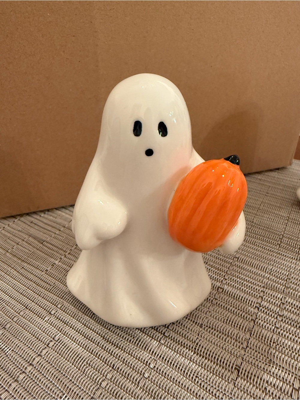 Glazed White Ghost Figurine with Orange Pumpkin - Home Accents Decor